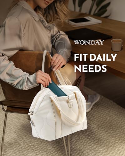 WONDAY Insulated Lunch Bags for Women, 12L Puffy Lunch Tote with Shoulder Strap, Waterproof, Leakproof, Reusable, Keeps Food Fresh, Perfect for Work, Travel, Picnic - color: Cream