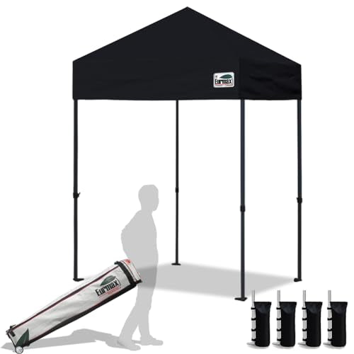 Eurmax USA 5x5ft Pop Up Canopy, Commercial Instant Tent for Outdoor Events, Patented No-Tip Rolling Storage Bag with 4 Sandbags, UV & Water Resistant, Heavy Duty Portable Shelter Gazebo,Black - color: Black, size: 5x5