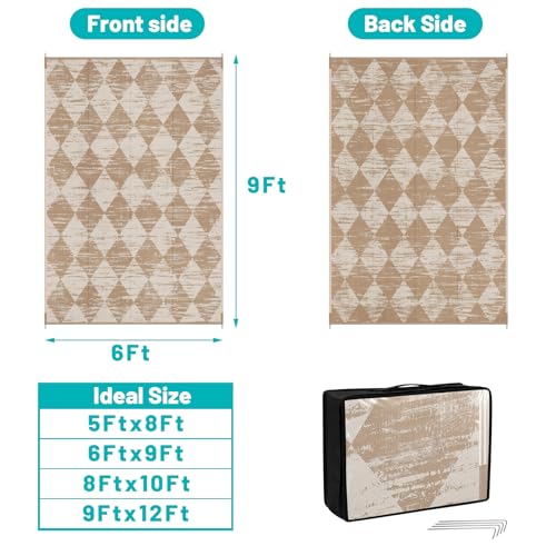 HEBE Checkered Outdoor Rug Waterproof 6x9, Reversible Plastic Straw Rug RV Camping Rug, Indoor Outdoor Patio Mat Clearance, Outside Carpet for Porch, Deck, Camper, Balcony, Backyard, Picnic - color: Light Beige, size: 6' x 9' (Rectangular)