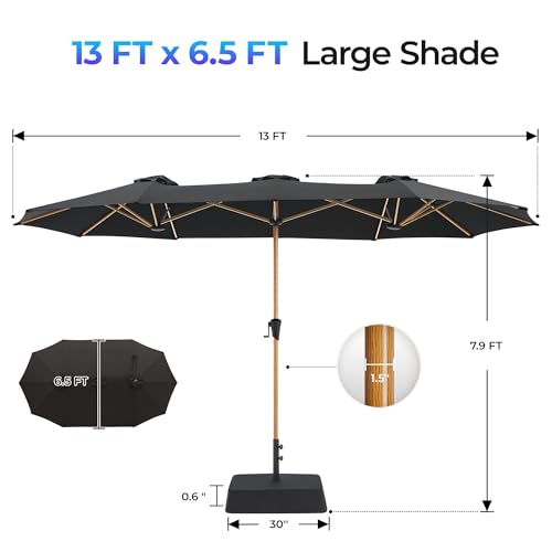 SUPERJARE 13FT Outdoor Patio Umbrella with Base Included, Double Sided Pool Umbrellas with Fade Resistant Canopy, Large Table Umbrella for Deck, Market, Backyard - Black - color: Black, size: 13FT