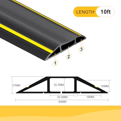 10 Ft Heavy Duty Floor Cord Cover Cable Protector, 3 Channels Protect Cords and Prevent a Trip Hazard— Conceal Wires at Home, Office, Warehouse, Workshop, Concerts - size: 10 Ft