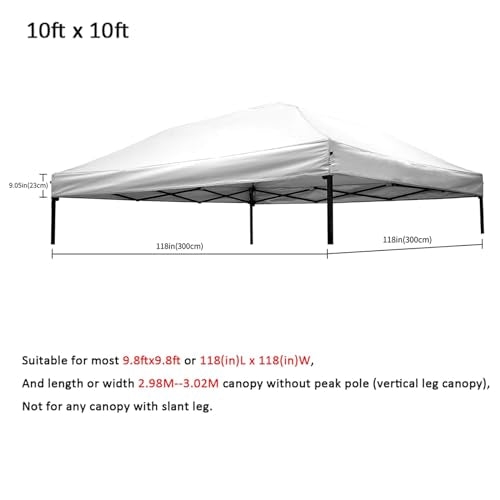 10x10 Canopy Replacement top,10x10ft Pop Up Canopy Top Cover,Silver Coated Durable Replacement Canopy top for Straight Leg Canopy Frame,White(1 PCS Top Cover Only) - color: White