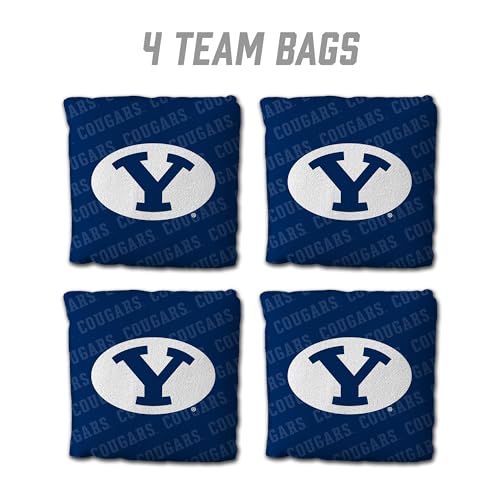 YouTheFan Officially-Licensed NCAA Set of 4 Cornhole Bags - All Weather Regulation 6” x 6” Size - 16oz Weight - Designed in USA - color: BYU Cougars - Blue