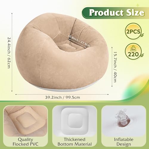 WLIVE 2 Pcs Bean Bag Chair for Kids Adults, Inflatable Chair, No Filler, Comfy, Suit for Dorm Gaming Room Indoor Outdoor, Beige and Purple - color: Beige Purple, size: 2 Pcs With No Filler