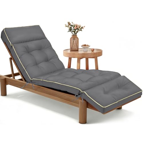 MAGIC ELEPHANT Chaise Lounge Cushion Outdoor, Memory Foam Replacement Patio Pool Lounge Chair Cushion with Ties for Outdoor Furniture, 74 x 22 x 4 Inch (Gray) - color: Gray