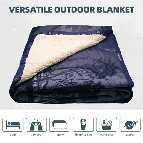 Outdoor Camping Blanket with Sherpa Lining, Extra Warm Thick Camp Blankets and Puffy Ultralight Soft Poncho DWR Camping Quilt for Cold Weather, Adventure, Sleeping, Backpacking 78"x 56" - color: Rosy Red, size: 78 x 56 inches