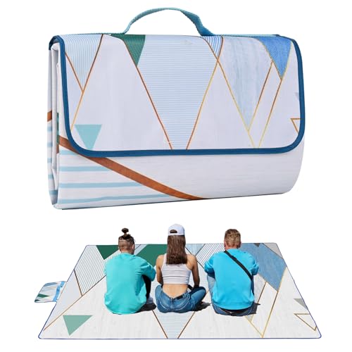 DanCoom Picnic Blanket, Foldable Waterproof Sand Mat, 80" x 80" Extra Large Picnic Blanket,Outdoor Mat Beach Blanket for Camping Hiking Travel Family Concerts - color: Geometric Half-color, size: 6'8" x 6'8" (Square)