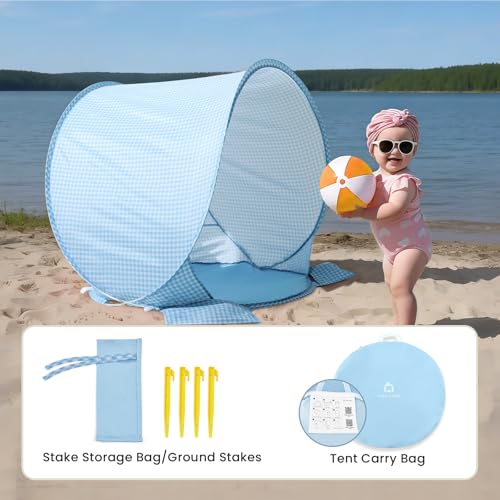Tiny Land Baby Beach Tent – Pop Up Baby Tent with UV Protection, Portable Baby Beach Essentials, 35.4"x27.6"x31.5" Sun Shelter for Infants, Baby Summer Outdoor Use (Light Blue Gingham) - color: Light Blue Gingham
