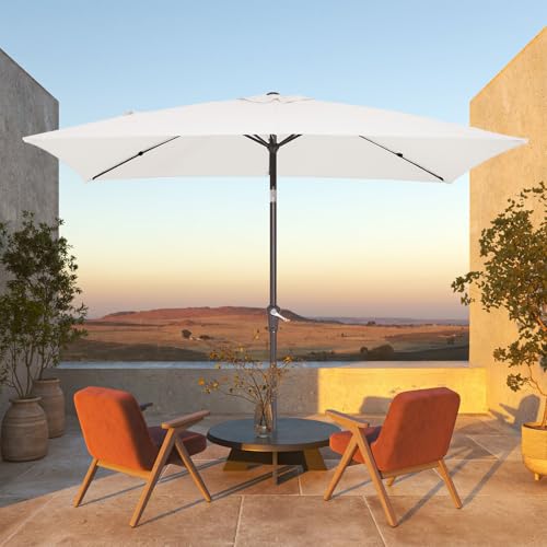 JEAREY 6.5x10 ft Rectangular Patio Umbrellas Rectangle Outdoor Umbrella with Push Button Tilt and Crank, Market Table Umbrella 6 Sturdy Ribs UV Protection for Poolside Garden Backyard Deck, Cream White - color: Cream White