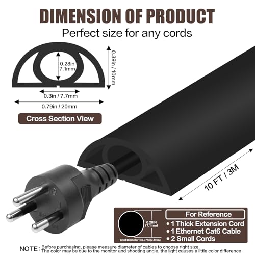 Floor Cord Cover Self Adhesive Cord Hider,10FT Cable Management, Extension Strip Protector for Wires, Prevent Cable Trips for Offices, Gyms, Exhibitions Cavity:0.3"(W) x 0.28"(H) Black - color: Black, size: 0.78" x 10'