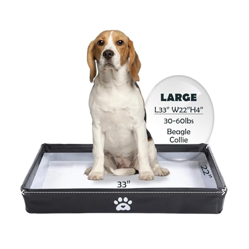 MEEXPAWS Dog Pee Pad Holder Tray Foldable, Puppy Pad Holder Liner Base High Side, Litter Box Indoor for Large Dog 33’’x22’’, Training Leak-Proof, Potty Easy Clean - color: Black, size: Large - 33'' x 22'' x4''