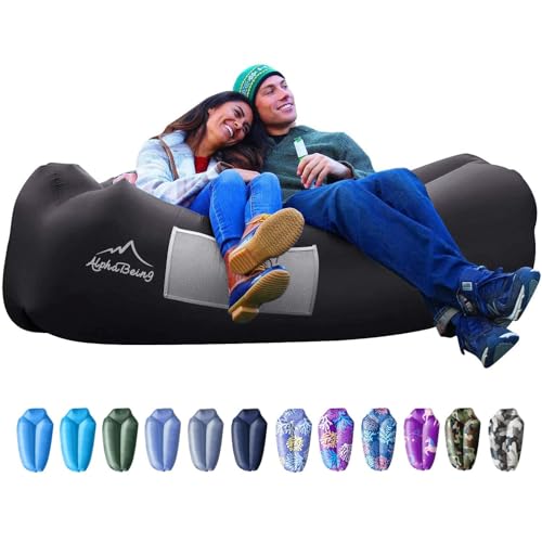 AlphaBeing Inflatable Lounger Beach Chair Accessories, Air Sofa Hammock Inflatable Couch for Camping Backyard Lakeside with Compression Sacks, Ideal Outdoor Gifts for Adults - color: BLACK