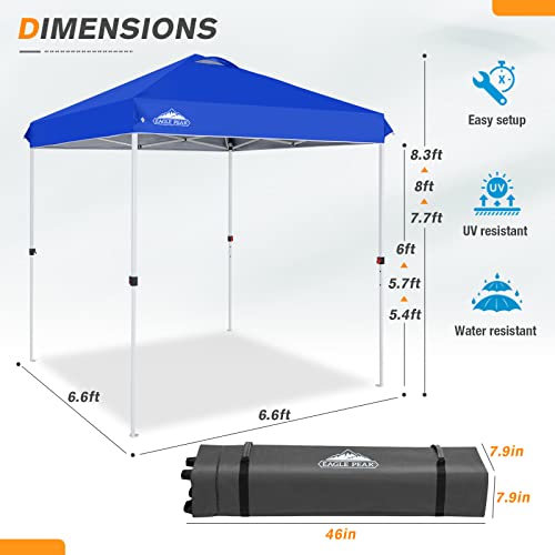 EAGLE PEAK Pop Up Canopy Tent with Wheeled Carry Bag, 8 Stakes, 4 Ropes, Easy Set Up Tent Canopy, 6.6x6.6 ft, Blue - color: Blue, size: 6.6x6.6