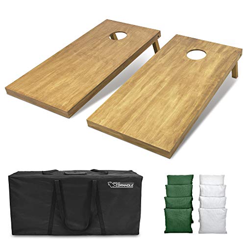 GoSports 4 ft x 2 ft Regulation Size Wooden Cornhole Boards Set with Light Brown Finish - Includes Carrying Case and Bean Bags - color: Dark Green & White, size: 4 ft x 2 ft