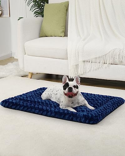 Washable Dog Bed Mat Ultra Soft Dog Crate Pad Comfy Fluffy Pet Kennel Beds Sleeping Mattress for Large Jumbo Medium Small Dogs, 36 x 23 Inch, Blue - color: Blue, size: 36.00" x 23.00" x 1.50"