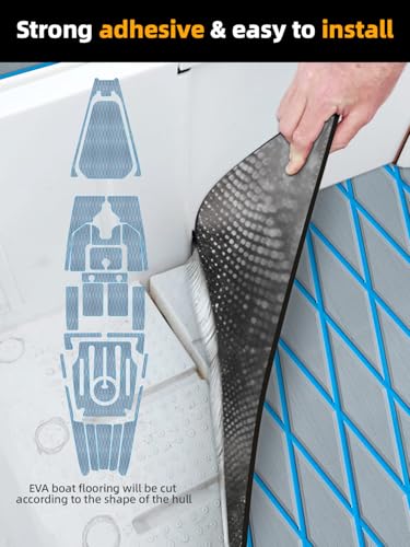 FOCEAN Boat Flooring EVA Foam Boat Decking Marine Mat Non-Slip Self-Adhesive Flooring Sheet for Motorboat Jon Boats Bass Boat Kayak RV Floor, 94.5''x 47.2'', Grey with Blue Lines - color: Grey With Blue Lines, size: 94.5"L x 47.2"W x 0.2"Th