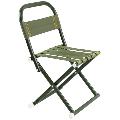 Portable Camping Chair, Full Steel Frame Folding Stool with Back, 400LBS Capacity Military Green Outdoor Chair for Adults, Heavy-Duty Webbing Seat, Compact Foldable Design for Hunting, Fishing, Hiking