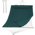 SUNCREAT Hammocks 2 Person Hammock with Hardwood Spreader Bar, Double Rope Hammock with Polyester Pad, Dark Green - color: Dark Green