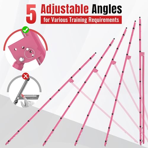 Suteck 7x4ft Volleyball Rebounder Net 2-Net System, 5-Angle Adjustable & Ultra-Durable Trainer for Spike, Serve, Passing & Solo Practice, Includes Storage Bag for Easy Travel & Portability - color: Pink