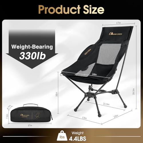 MOON LENCE High Back Folding Camping Chair, 330lbs Portable Compact Chair with Wide Seat & Ergonomic Back Support (Black) - color: Black, size: Max