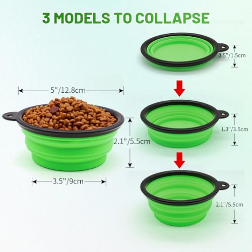 Dog Bowl Pet Collapsible Bowls, 2 Pack for Cats Dogs, Portable Pet Feeding Watering Dish for Walking Parking Traveling with 2 Carabiners (Small, Blue+Green) - color: Blue+Green, size: Small