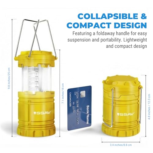 2 Pack LED Camping Lantern, LED Lanterns, Suitable Survival Kits for Hurricane, Emergency Light for Storm, Outages, Outdoor Portable Lanterns, Collapsible (Batteries Included) - color: Yellow