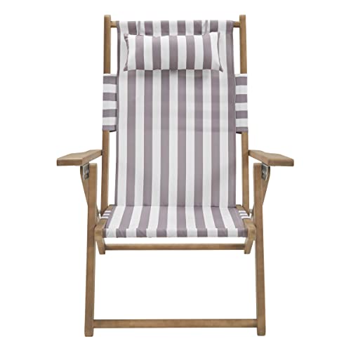 Lavish Home Set of 2 Beach Chair - Outdoor Weather-Resistant Wood Folding Chair with Backpack Straps - 4-Position Reclining Seat - Beach Essentials (Taupe Stripe) - color: Taupe Stripe, style: Set of 2