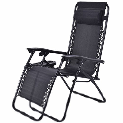 Giantex 2 PCS Zero Gravity Chair Patio Chaise Lounge Chairs Outdoor Yard Pool Recliner Folding Lounge Chair with Cup Holder (Black) - color: Black, size: 1 Count (Pack of 2)