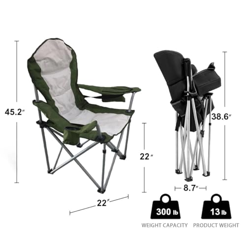 Wild Scape Oversized Folding Camping Chair for Adults, Foldable Beach Chairs with Cup Holder, Cooler Pocket, Amazon's Best Value for Heavy Duty, Fishing Chair for Outdoor, Garden Picnic (Green) - color: Green