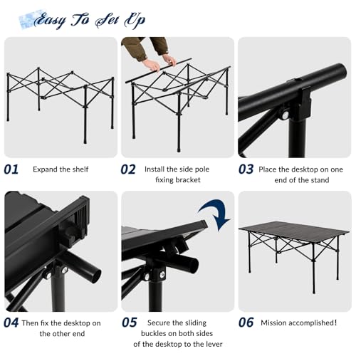 Camping Table Folding Portable Camp Table with 6 Chairs, Folding Picnic Table with Carry Bag Indoor Outdoor for Camping, Beach, Patio, RV, Backyard BBQ, Sturdy, Stable, Easy to Carry, Black - size: 22*46.8*19.5inch + 6 Chair