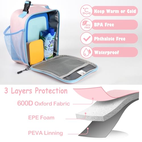 CaCTOUR Lunch Box Kids,Premium Insulated Lunch Bag for Girls Boys,Soft Bag Mini Cooler Back to School Thermal Reusable Lunch Bag for Work School Picnic (Pink) - color: B-Pink