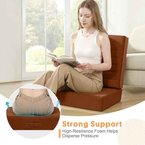 MeMoreCool Square Floor Pillow Seating for Adults Kids, Large Meditation Cushion Floor Pillow with Thick Foam & Soft Tufted Cover, Washable Big Pillow Seat Floor Cushion for Sitting Yoga 24" Coffee - color: Brown, size: 24 Inch