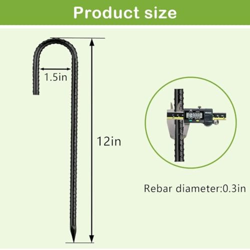 Ground-Stakes-Heavy-Duty-12 inch, J-Hook Rebar Stakes Black Coated Anti-Rust 6pcs Garden Stakes Metal Ground Anchors for Garden Dog Fence Chicken Coop Christmas Decorations Deer Fence - color: Black-J-HOOK, size: 6pcs