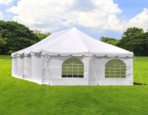 Party Tents Direct 20 x 40 Weekender Pole Tent with Sidewalls, Heavy Duty Waterproof PVC White Canopy, Easy Up Outdoor Event Pavilion Gazebo for Weddings, Parties, Graduations, and Banquets - color: White, size: 20' x 40'