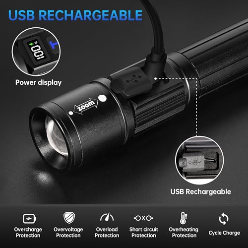 TrixHub Rechargeable Flashlights 2 Pack, Super Bright High Lumens Flash Light, 5 Modes Zoomable Linternas with LCD Digital Display, Powerful Handheld LED Flashlights for Home Emergencies Camping - size: 2Pack