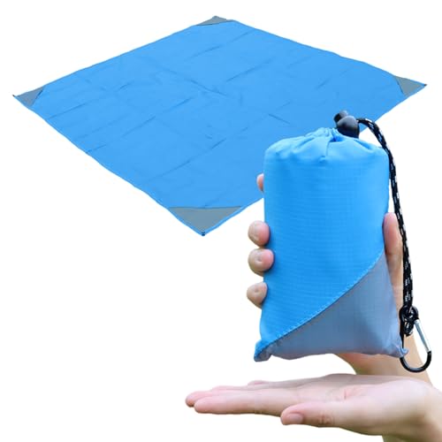 Orga'Neat Pocket Picnic Blanket, Beach Mat Waterproof Sandproof, Compact Lightweight Small Tarp for Camping, Hiking, Backpacking, Festival, Travel, Foldable in Bags (Blue/Grey, 55"x60") - color: Blue/Grey, size: 55"x60"