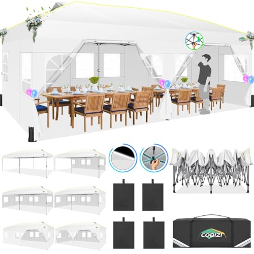 COBIZI 10x20 Pop Up Canopy with 6 Sidewalls One Push Setup Outdoor Event Shelter Waterproof UPF 50+ Gazebo Tent with Carry Bag,Air Vent,Sandbag for Wedding, Commercial, Party,White - color: White(1-year warranty), size: 10x20ft With 6 Sidewalls