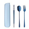 3 PCS Stainless Steel Travel Camping Flatware Set Fork Spoon Chopsticks with Portable Case, Blue - color: Blue