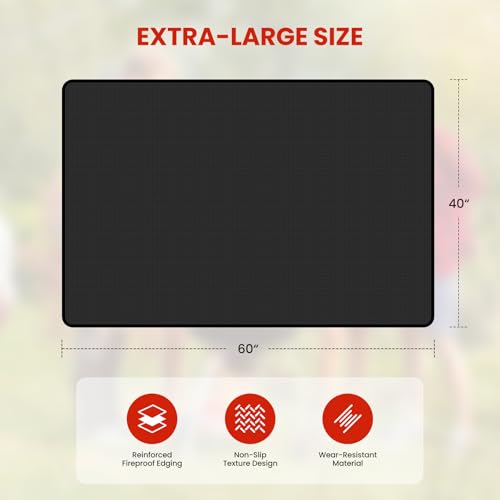 Grill Mats for Outdoor Grill, Double-Sided Fireproof Deck and Patio Protector Mat (60"L x 40"W) - size: 60"L x 40"W