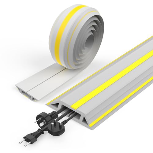 Eapele Floor Cord Cover 6.5ft Cord Covers for Wires on Floor, Heavy Duty Extension Cord Cover, Rubber Floor Cable Cover, Prevent Trip Hazard for Sidewalk Home Office Outdoor or Indoor Settings - color: Yellow & Grey, size: 6.5 feet-1pc