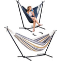 SUNCREAT 2-in-1 Convertible Double Hammocks 2 Person Heavy Duty, Large Patio Hammock with Space Saving Stand, Patented, Coffee Stripe - color: A-coffee Stripe