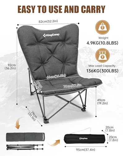KingCamp Butterfly Chair Oversized XL Camping Chairs for Adults Padded Folding Comfy Camp Chairs 300lbs Heavy Duty with High Back for Bedroom Living Room Dorm Rooms Outdoor Patio Lawn - color: Deluxe Grey