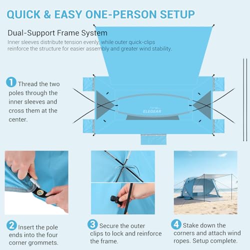Elegear Beach Tent Sun Shelter with Canopy, CumbreX™ 4-6 Person Pop Up Beach Tent, Easy Setup UPF 50+ UV Protection Portable Lightweight Waterproof Cooler Family Beach Cabana Sun Shade Shelter - Blue - color: Blue