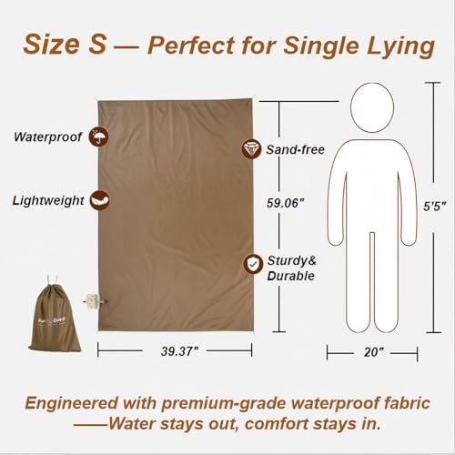 Picnic Blanket Waterproof – Packable Sand Proof Beach Blanket (0.42lb/0.66lb), Compact & Foldable, Fits in Pocket with Integrated Stakes, Ideal for Camping, Hiking, Travel, Concert, Festival - size: Coffee Puppy 59.06" X 39.37" for 1-2 Persons