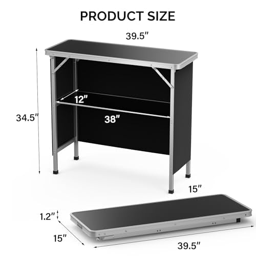 Bonnlo Folding Portable Bar Table, Mobile Bar Table for Events, Party, Camping, Picnic, Tradeshow, Indoor with Black Skirt 39 "L x 34" H - color: Black