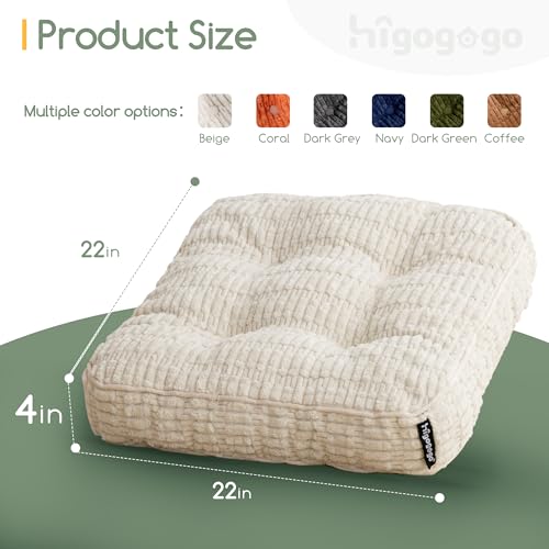 Washable Floor Pillow Cushion for Adults, Meditation Cushion Pillow, Removable Tufted Blended Corduroy Cover, Large Square Floor Sitting for Tatami Living Room or Yoga, 22x22 Inch, Machine Washable - color: Square Beige, size: 4" Thick(Pack of 1)