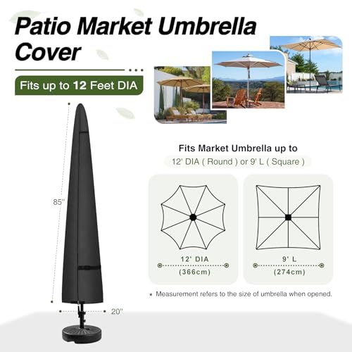 Porch Shield Patio Umbrella Cover - Outdoor Waterproof Garden Market Parasol Covers Fits Market Umbrella up to 12 Feet, Black - color: Black, size: Fits Market Umbrella up to 12 Feet DIA