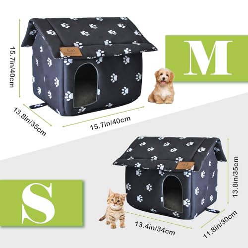 Cat House for Outdoor,Weatherproof Warm Feral Cats Shelter Outside/Indoor Collapsible Insulated Pet Houses Foldable Stray Cat Tent Cave for Kitty Puppy Small Animals Four Season(Black)