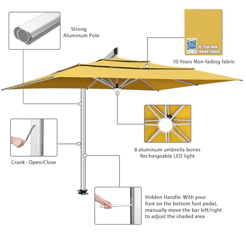 EliteShade USA Atlas 3-Tier 10x13FT Full Aluminum Cantilever Patio Umbrella for Outdoor Restaurant Garden Courtyard Deck Pool and Marketing with Light (No battery), Sunflower Yellow - color: Sunflower Yellow, style: 10×13FT Atlas