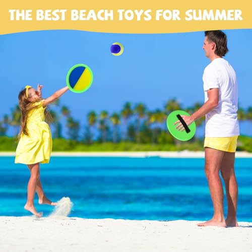 Outdoor Games - Beach Toys, Toss and Ball Set with 4 Paddles and 3 Balls, Perfect Yard Games Sets, Playground Sets for Backyards Easter Basket Stuffers for Kids/Adults/Family - color: Yellow